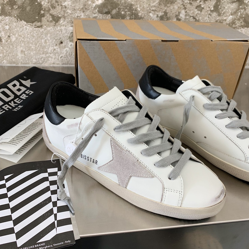 Golden Goose Men’s Super-Star Sneakers with Suede Star and Black Heel Tab