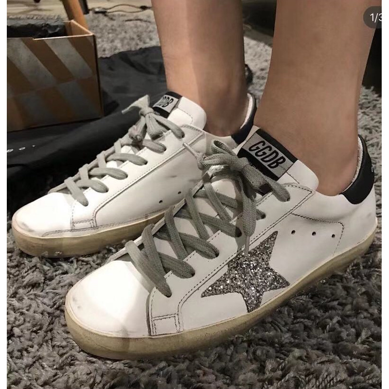 Golden Goose Men’s Super-Star Sneakers with Silver Star and Black Heel Tab