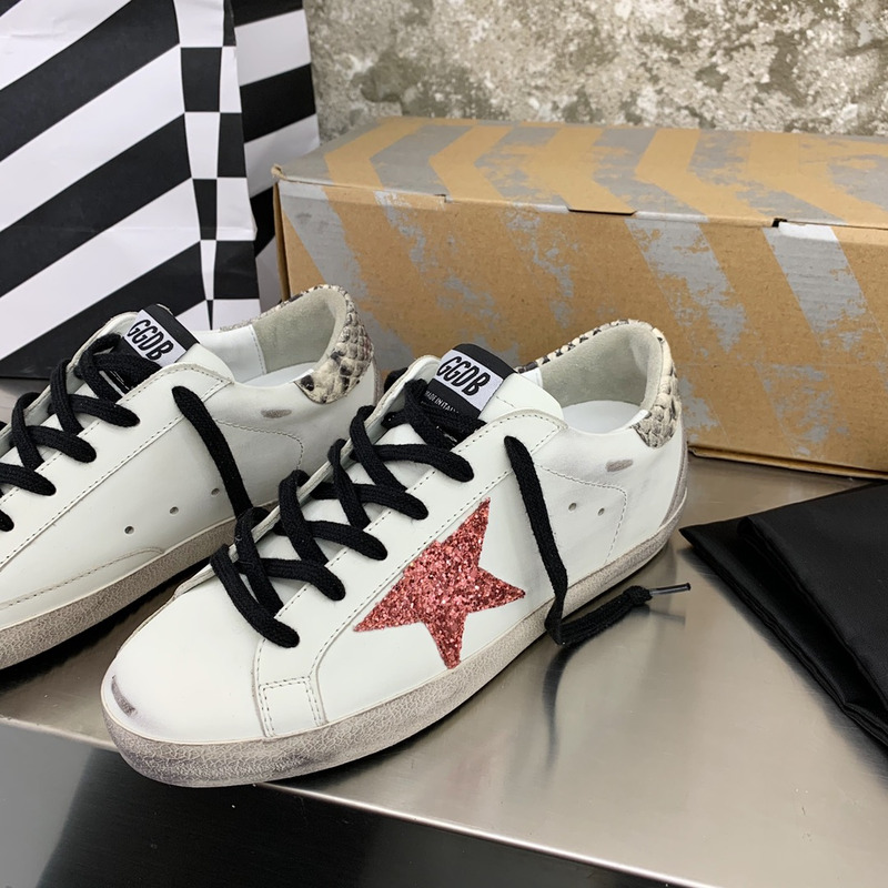 Golden Goose Super-Star Sneakers with Red Glitter and Grey Heel Tab