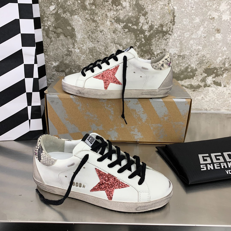 Golden Goose Super-Star Sneakers with Red Glitter and Grey Heel Tab