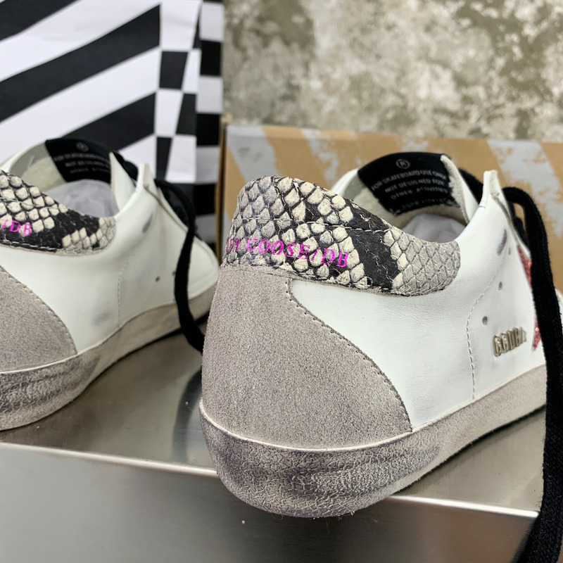 Golden Goose Super-Star Sneakers with Red Glitter and Grey Heel Tab