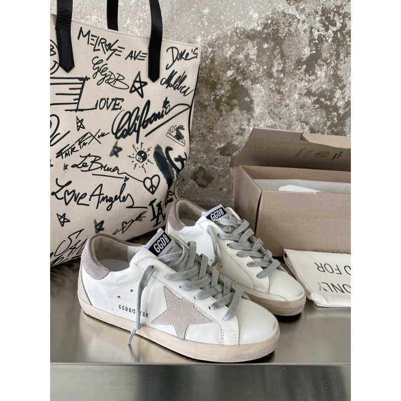 Golden Goose Men’s Super-Star Sneakers with Suede Star and Grey Heel Tab