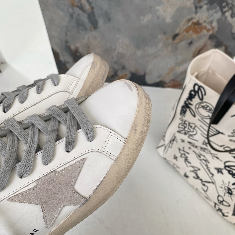 Golden Goose Men’s Super-Star Sneakers with Suede Star and Grey Heel Tab