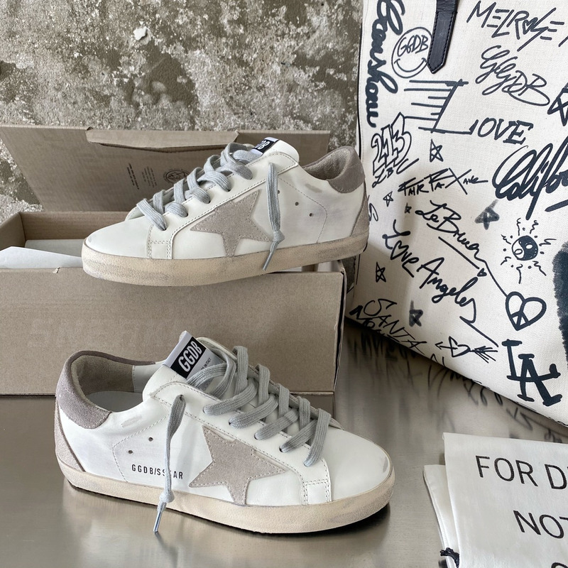 Golden Goose Men’s Super-Star Sneakers with Suede Star and Grey Heel Tab