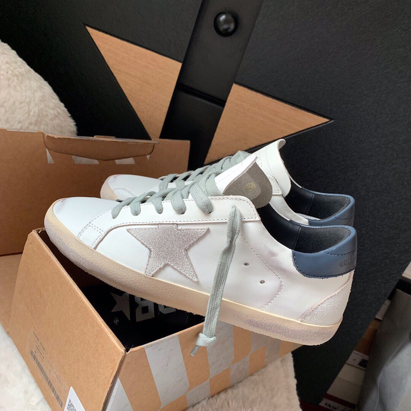 Golden Goose Men’s Super-Star Sneakers with Suede Star and Blue Heel Tab