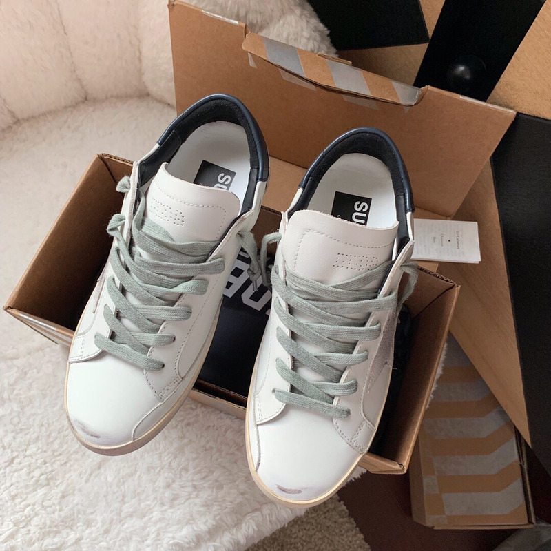 Golden Goose Men’s Super-Star Sneakers with Suede Star and Blue Heel Tab