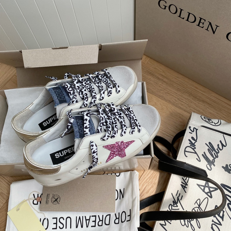 Golden Goose Super-Star Sneakers with Glitter and Gold Heel Tab