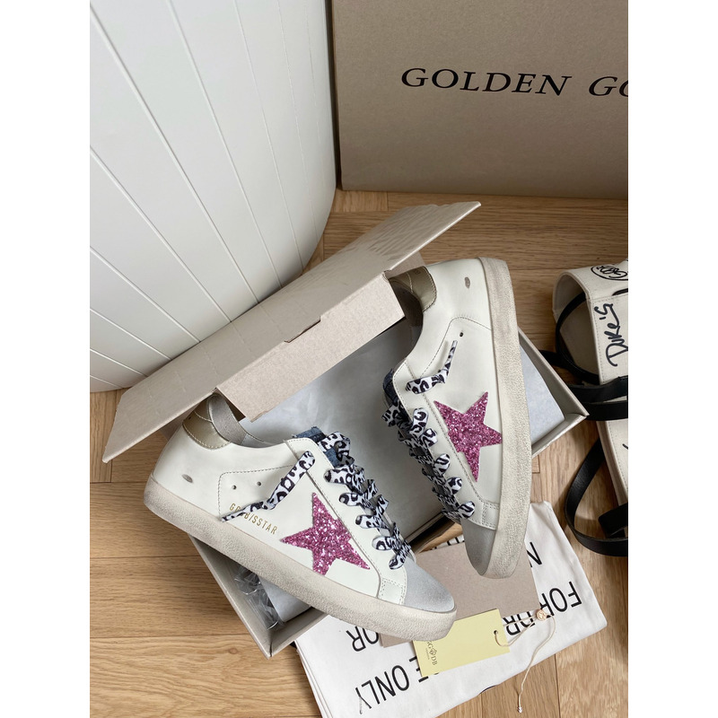 Golden Goose Super-Star Sneakers with Glitter and Gold Heel Tab