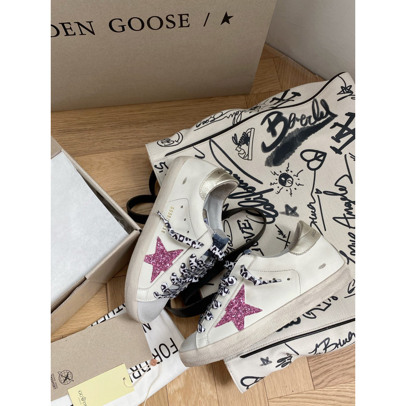 Golden Goose Super-Star Sneakers with Glitter and Gold Heel Tab