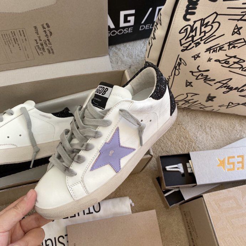 Golden Goose Super-Star Sneakers with Purple Star Logo and Black Heel Tab