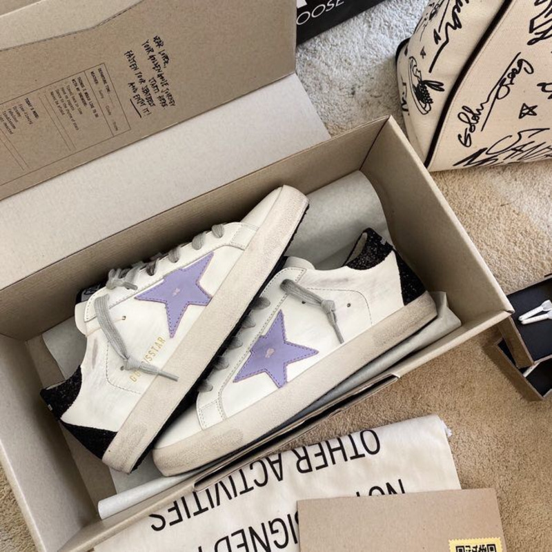 Golden Goose Super-Star Sneakers with Purple Star Logo and Black Heel Tab