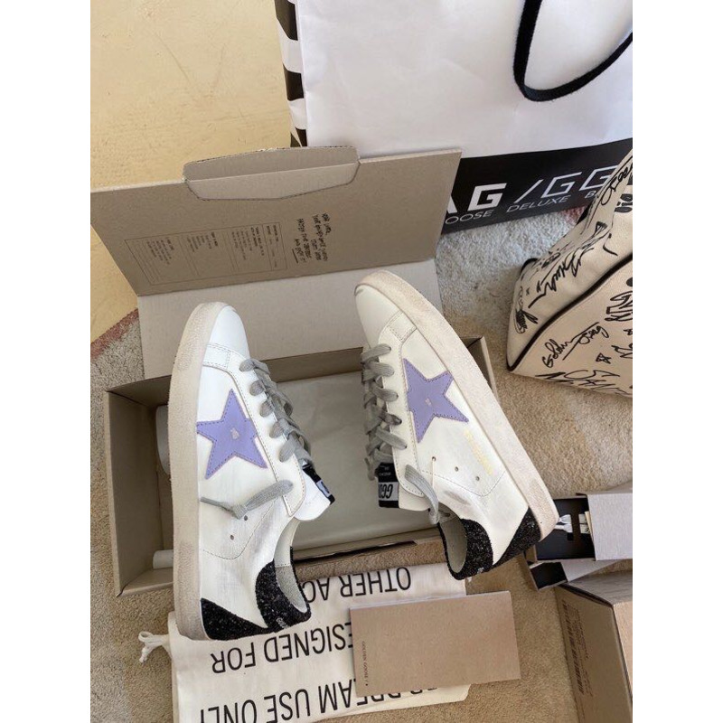 Golden Goose Super-Star Sneakers with Purple Star Logo and Black Heel Tab