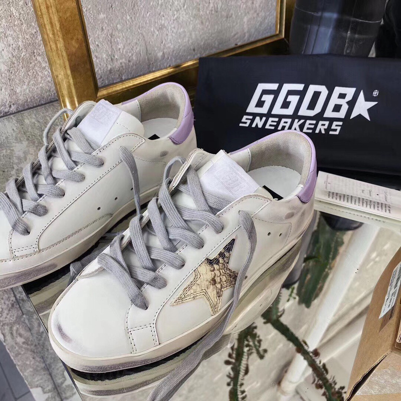 Golden Goose Super-Star Sneakers with Glitter and Purple Heel Tab