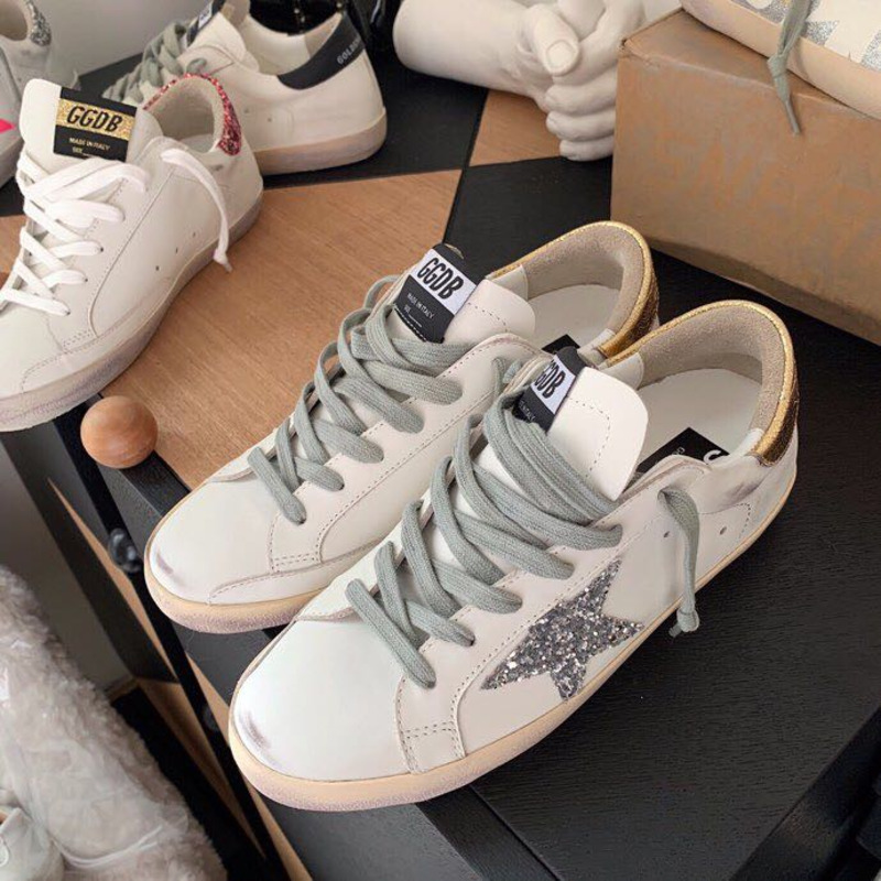 Golden Goose Super-Star Sneakers with Sliver Star and Golden Heel Tab