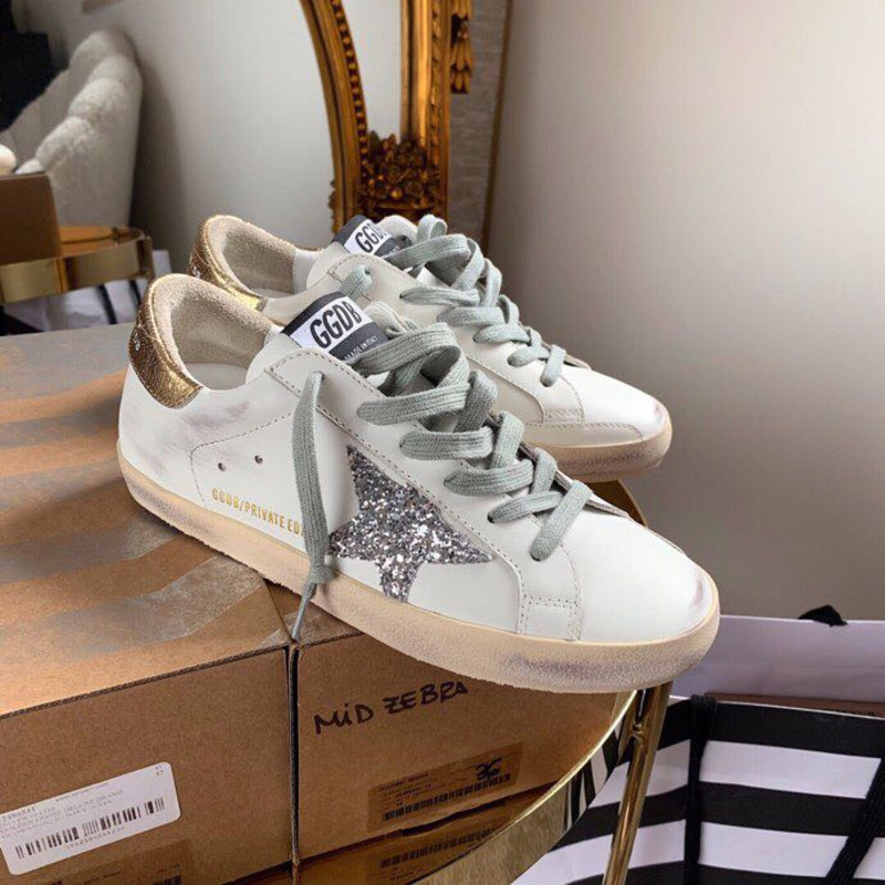 Golden Goose Super-Star Sneakers with Sliver Star and Golden Heel Tab