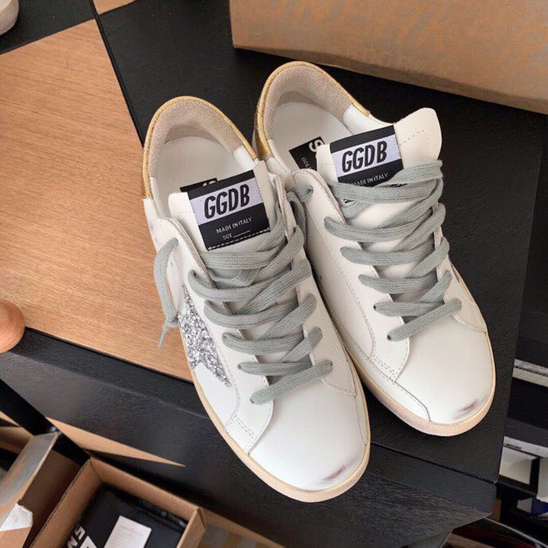 Golden Goose Super-Star Sneakers with Sliver Star and Golden Heel Tab