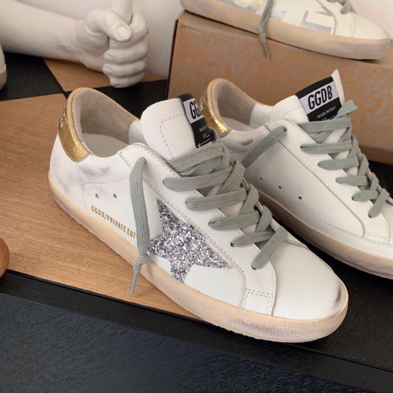 Golden Goose Super-Star Sneakers with Sliver Star and Golden Heel Tab