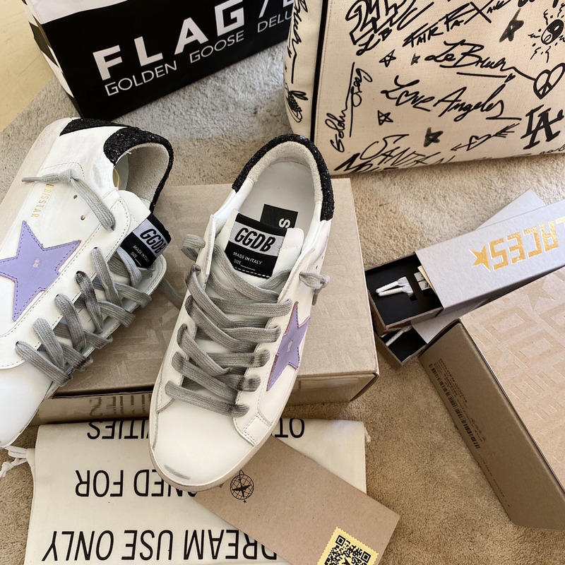 Golden Goose Super-Star Sneakers with Purple Star Logo