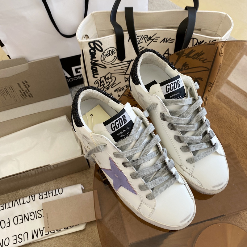 Golden Goose Super-Star Sneakers with Purple Star Logo