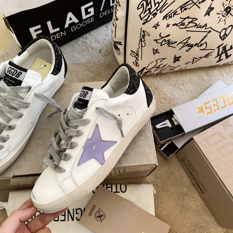 Golden Goose Super-Star Sneakers with Purple Star Logo