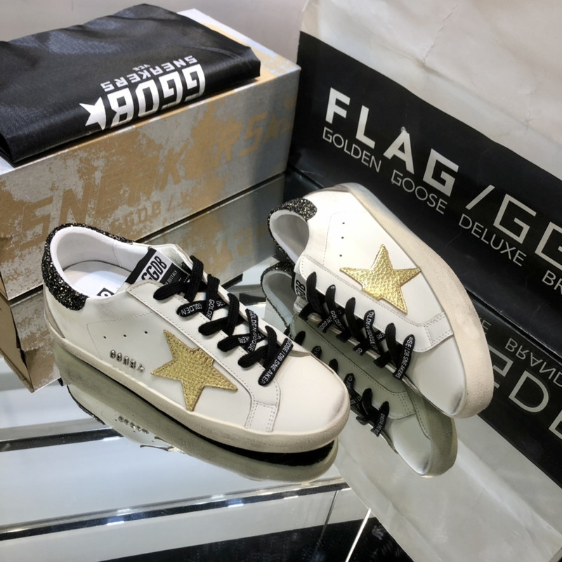 Golden Goose Super-Star Sneakers with Glitter and Black Heel Tab