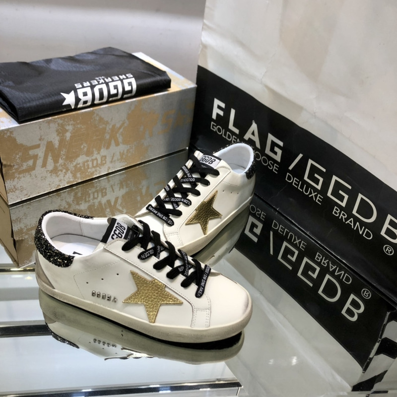 Golden Goose Super-Star Sneakers with Glitter and Black Heel Tab