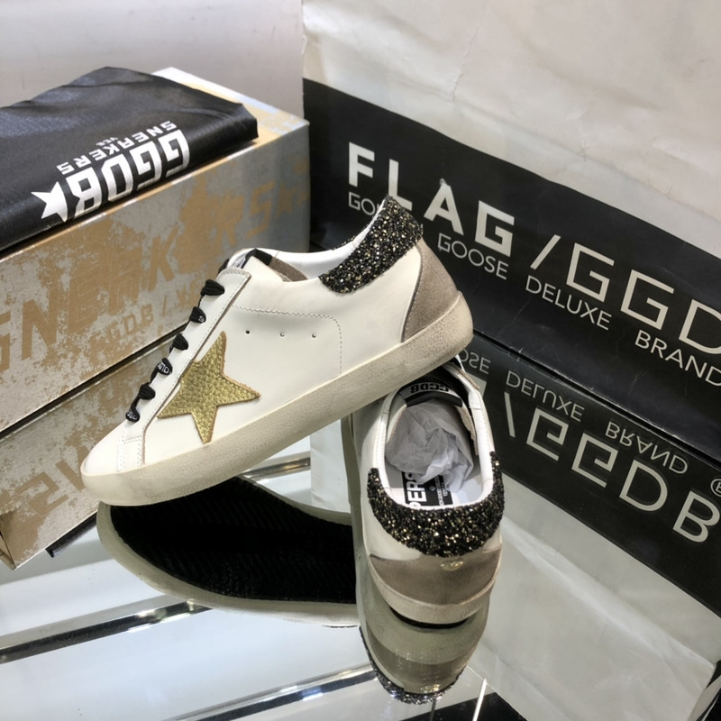 Golden Goose Super-Star Sneakers with Glitter and Black Heel Tab