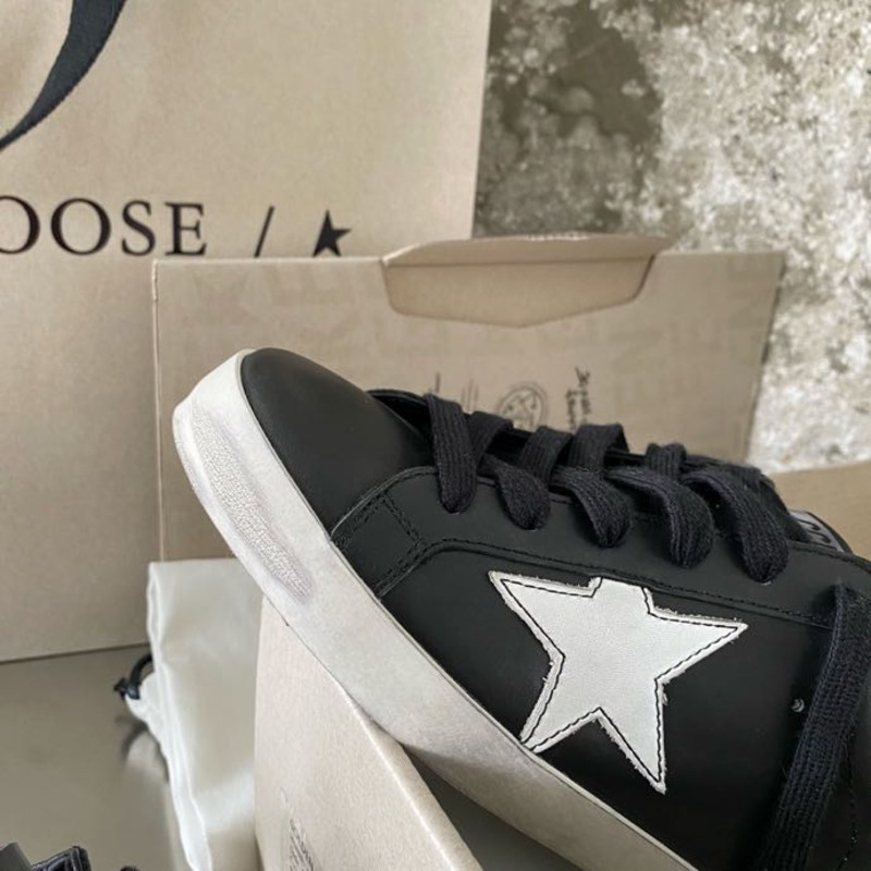 Golden Goose Black Super-Star Sneakers In Leather With White Star