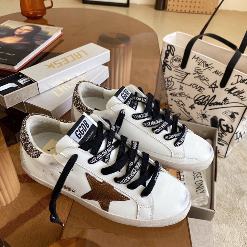 Golden Goose Men’s Super-Star Sneakers with Golden Star and Leopard Print Heel Tab