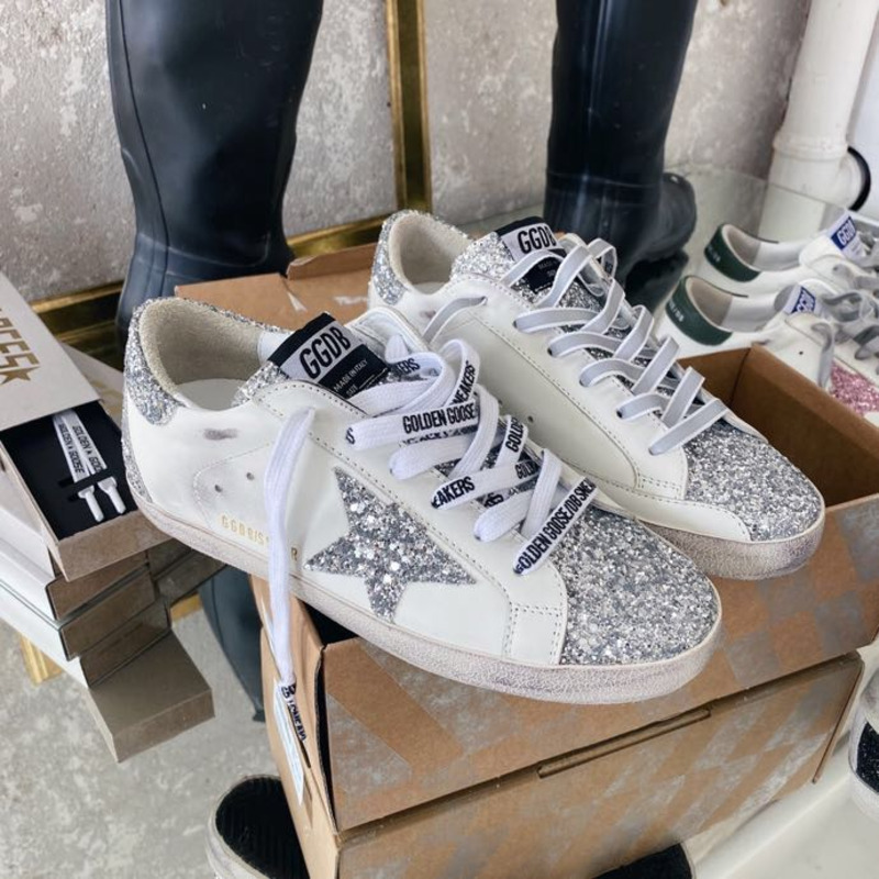 Golden Goose Super-Star Sneakers with Sliver Star and Sliver Heel Tab