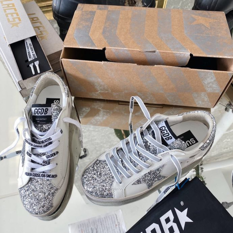 Golden Goose Super-Star Sneakers with Sliver Star and Sliver Heel Tab