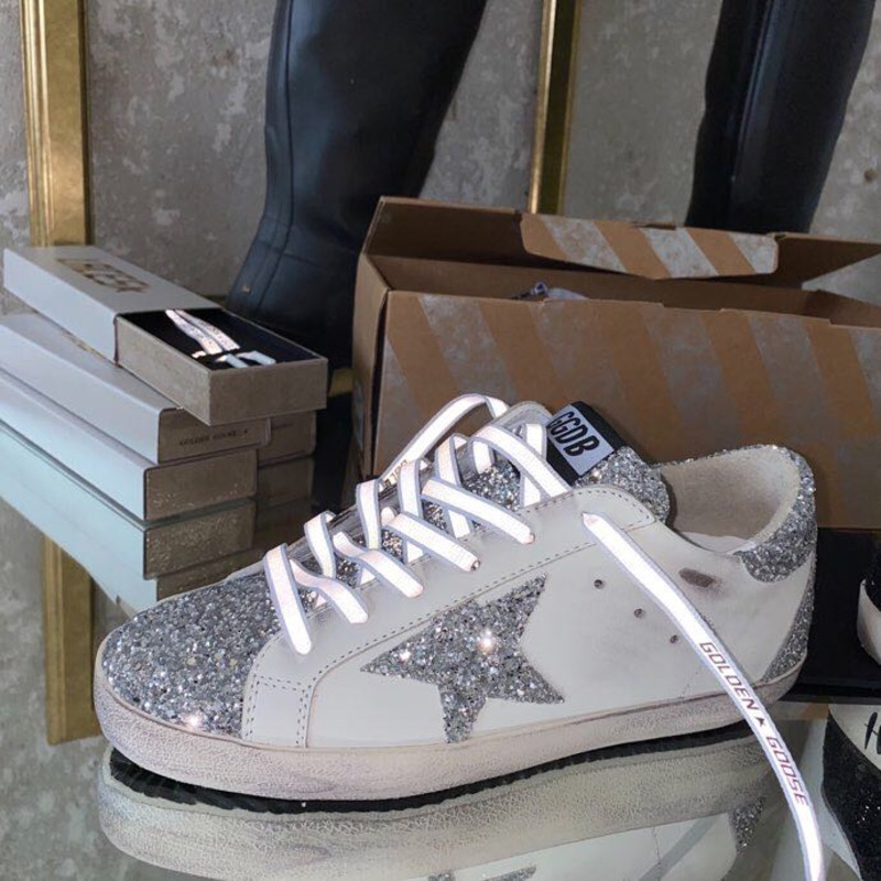 Golden Goose Super-Star Sneakers with Sliver Star and Sliver Heel Tab