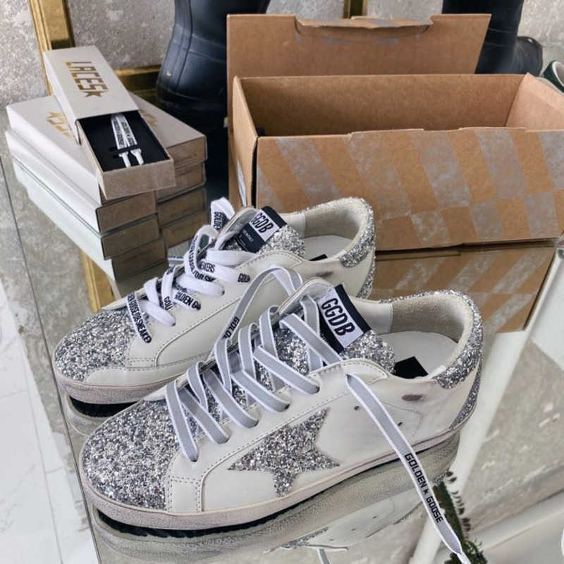 Golden Goose Super-Star Sneakers with Sliver Star and Sliver Heel Tab