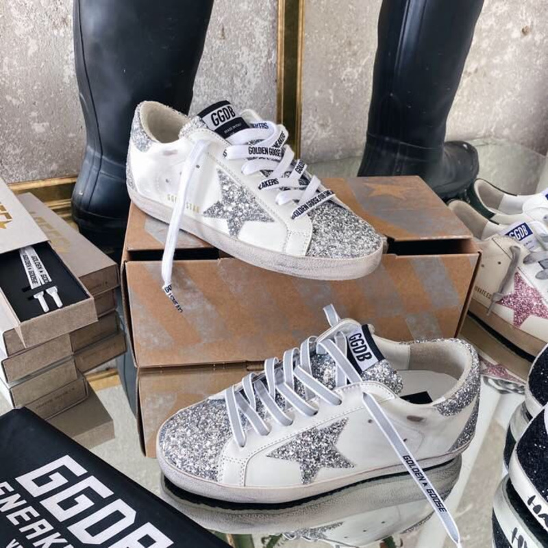 Golden Goose Super-Star Sneakers with Sliver Star and Sliver Heel Tab