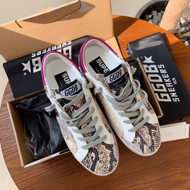 Golden Goose Super-Star Sneakers with Serpentine and Purple Heel Tab