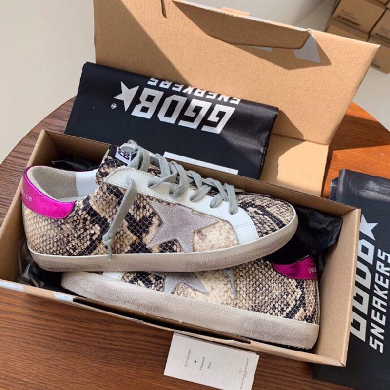 Golden Goose Super-Star Sneakers with Serpentine and Purple Heel Tab