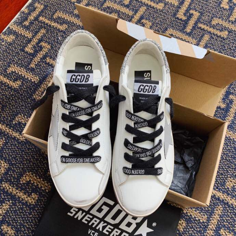 Golden Goose Men’s Super-Star Sneakers with Suede Star and Sliver GlitterHeel Tab