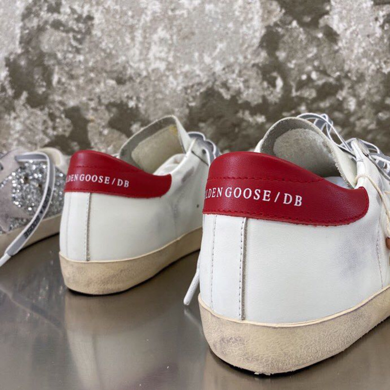 Golden Goose Super-Star Sneakers with Sliver Star and Red Heel Tab