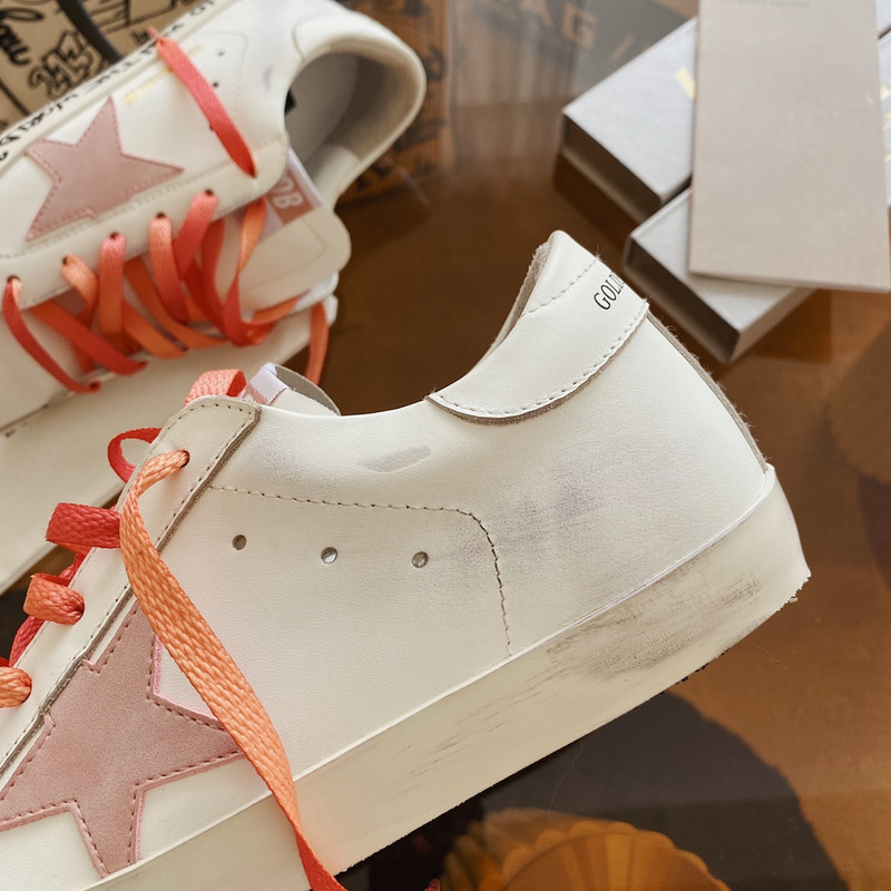 Golden Goose White Super-Star Sneakers With Pink Star and Heel Tab