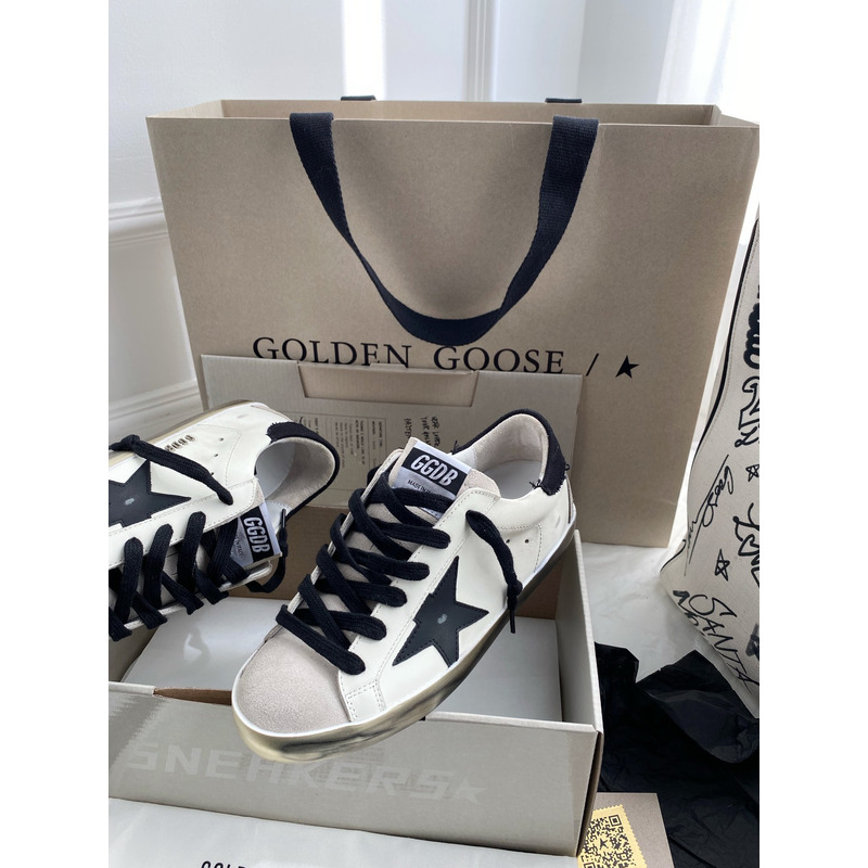 Golden Goose Men’s Super-Star Sneakers with Black Suede Star and Black Heel Tab