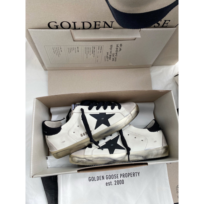 Golden Goose Men’s Super-Star Sneakers with Black Suede Star and Black Heel Tab