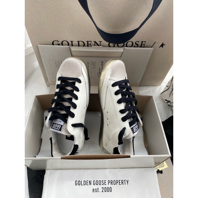 Golden Goose Men’s Super-Star Sneakers with Black Suede Star and Black Heel Tab