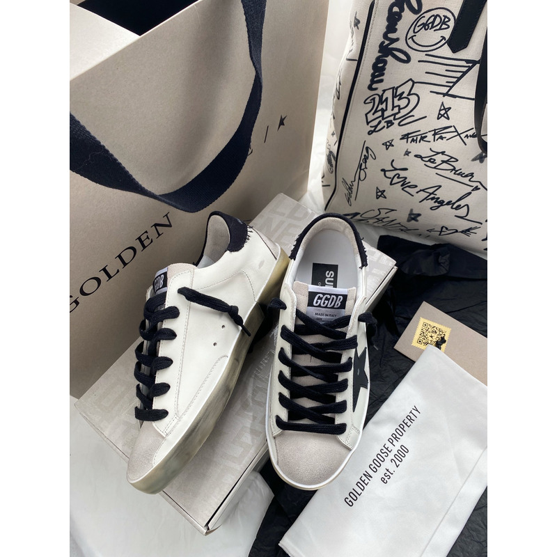 Golden Goose Men’s Super-Star Sneakers with Black Suede Star and Black Heel Tab