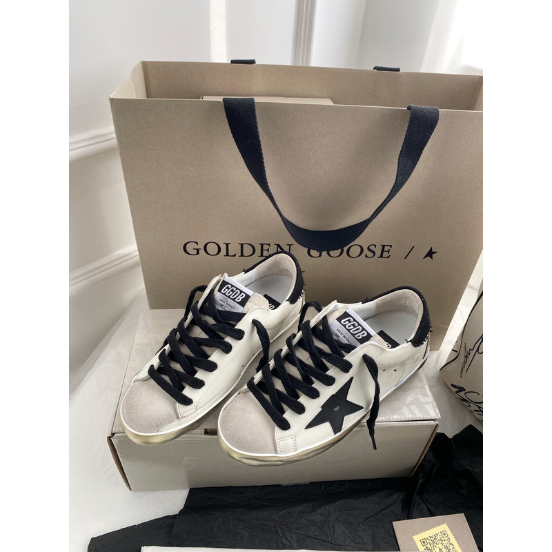 Golden Goose Men’s Super-Star Sneakers with Black Suede Star and Black Heel Tab