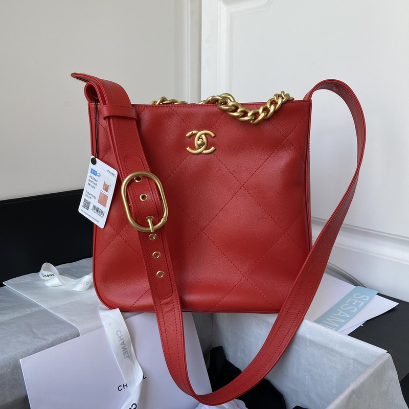 Ch*el hobo calfskin handbag red