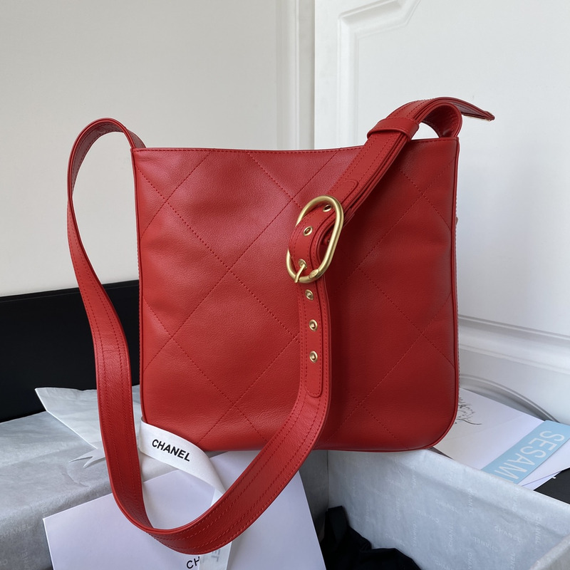 Ch*el hobo calfskin handbag red