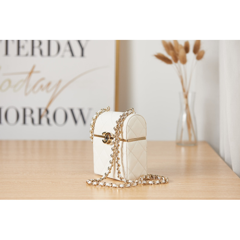 Ch*el small vanity case bag with chain white