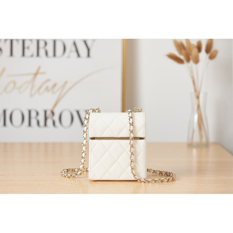 Ch*el small vanity case bag with chain white