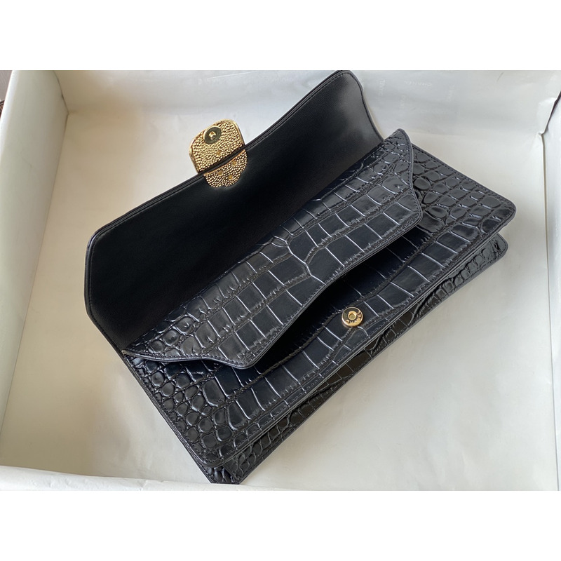 Ch*el 19 beetle handbag series imported italian calfskin embossed crocodile pattern