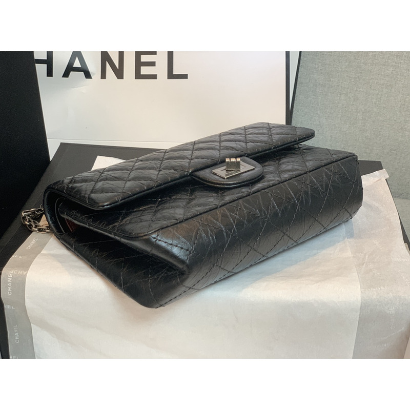 Ch*el hanbag aged calfskin & silver metal black